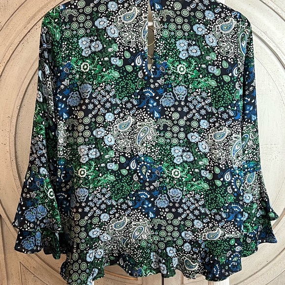 Michael Kors Floral Green and Blue Women's Top - Picture 2 of 6